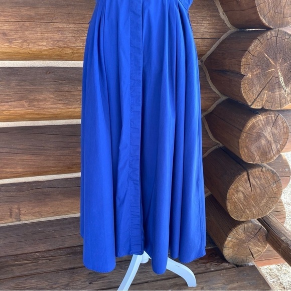 Vtg LANDS’ END Vintage Cobalt Navy blue pleated Shirt Dress Womens size M - Picture 6 of 12